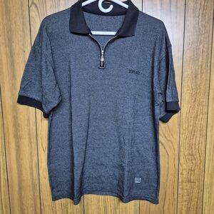 Versace Jeans Couture Vintage 1/4 Zip Textured Knit Polo Shirt - Black/Gray - XL